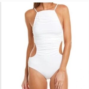 NWT WeWoreWhat Liv Ruched High Neck One-Piece Swimsuit White Medium